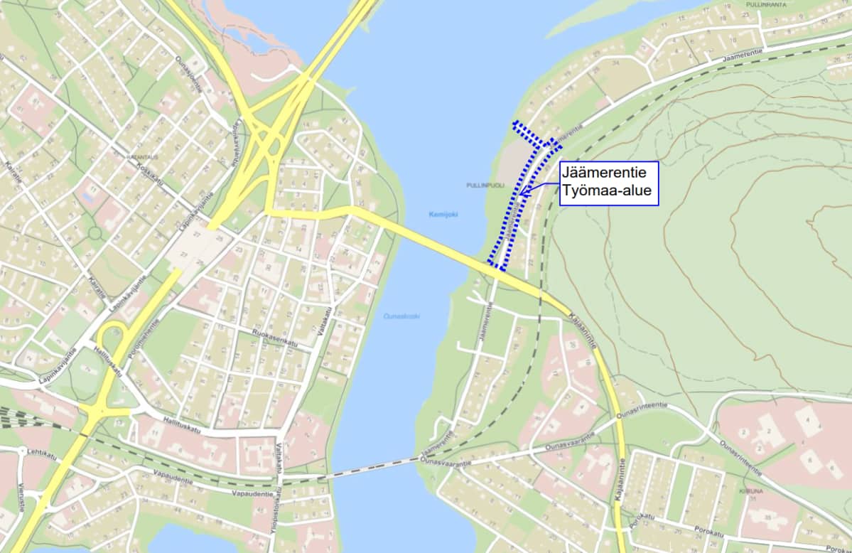 Kuvassa näkyy alue, jolla Jäämerentietä korjataan kesällä 2019.