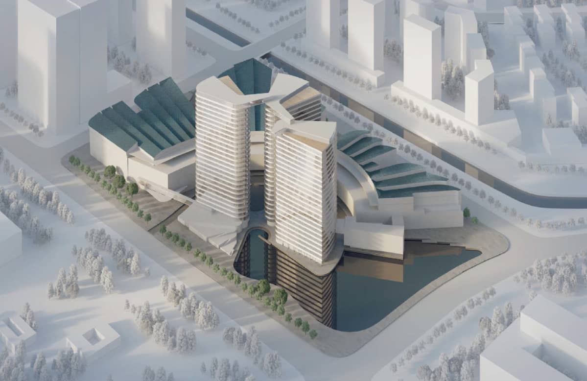 Nanging Sino-Finnish Center Architecture Design Competition -arkkitehtikilpailun ehdotus suomalais-kiinalaiseksi keskukseksi Nangingiin.