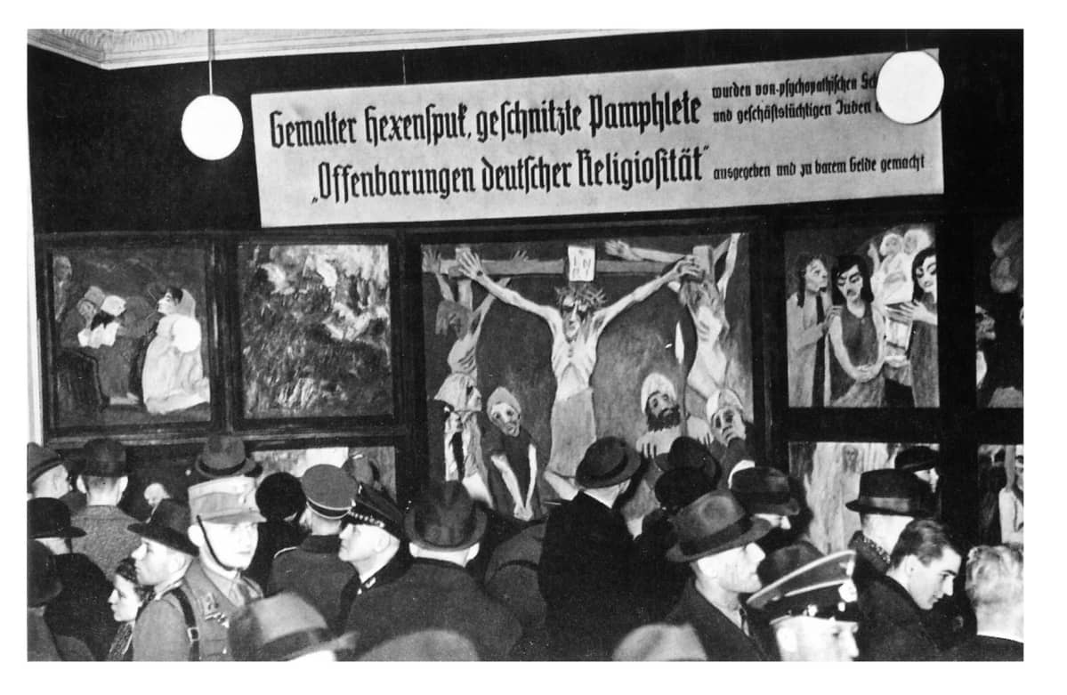 Ekspressionisti Emil Nolden maalaus natsien rappiotaiteen näyttelyssä Berliinissä vuonna 1938.