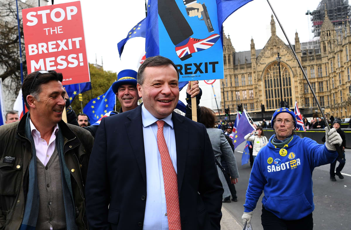 Vakuutusbisneksellä vaurastunut Arron Banks on rahoittanut vuosia brexit-kampanjoita. Kuva maaliskuulta 2019.