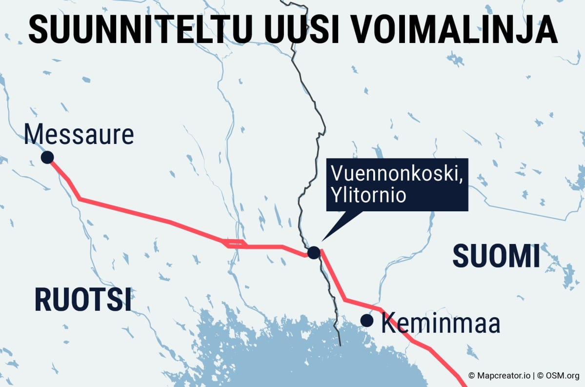 Uusi sähkönsiirtolinja kulkisi Pohjois-Pohjanmaalta Keminmaan, Tornion ja Ylitornion kautta Pohjois-Ruotsiin.