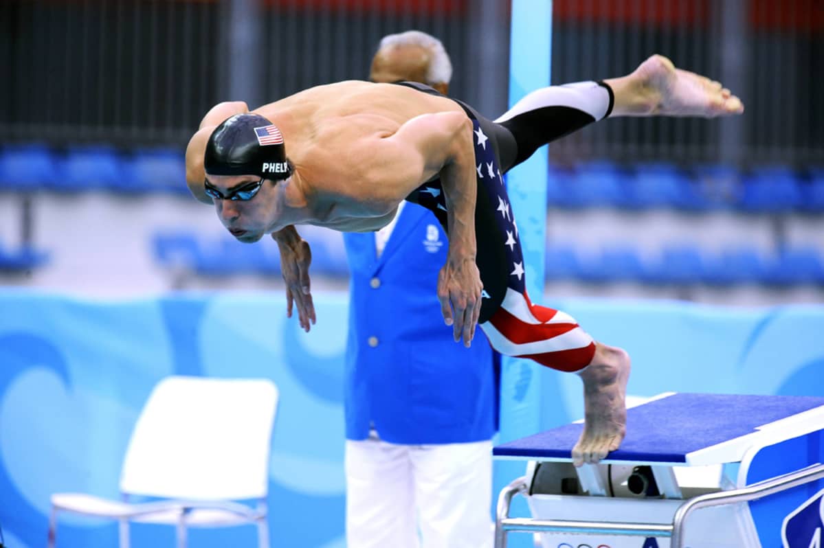 Michael Phelps Pekingin olympiakisoissa 2008.