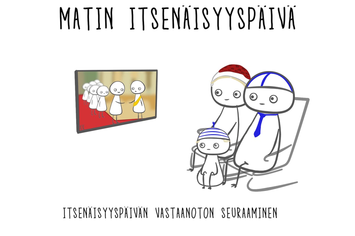 Matin itsenäisyyspäivä: itsenäisyyspäivän vastaanoton seuraaminen.