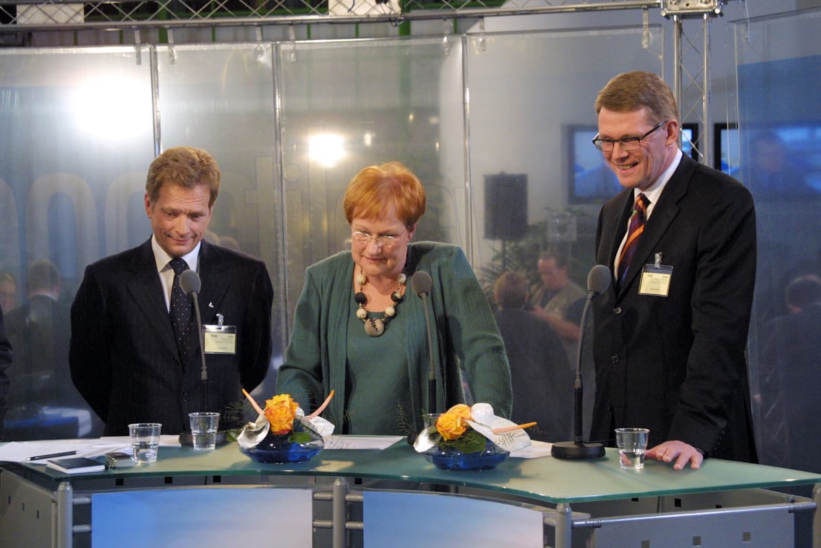 Presidenttiehdokkaat Sauli Niinistö, Tarja Halonen ja Matti Vanhanen. Presidentinvaalit 2006.