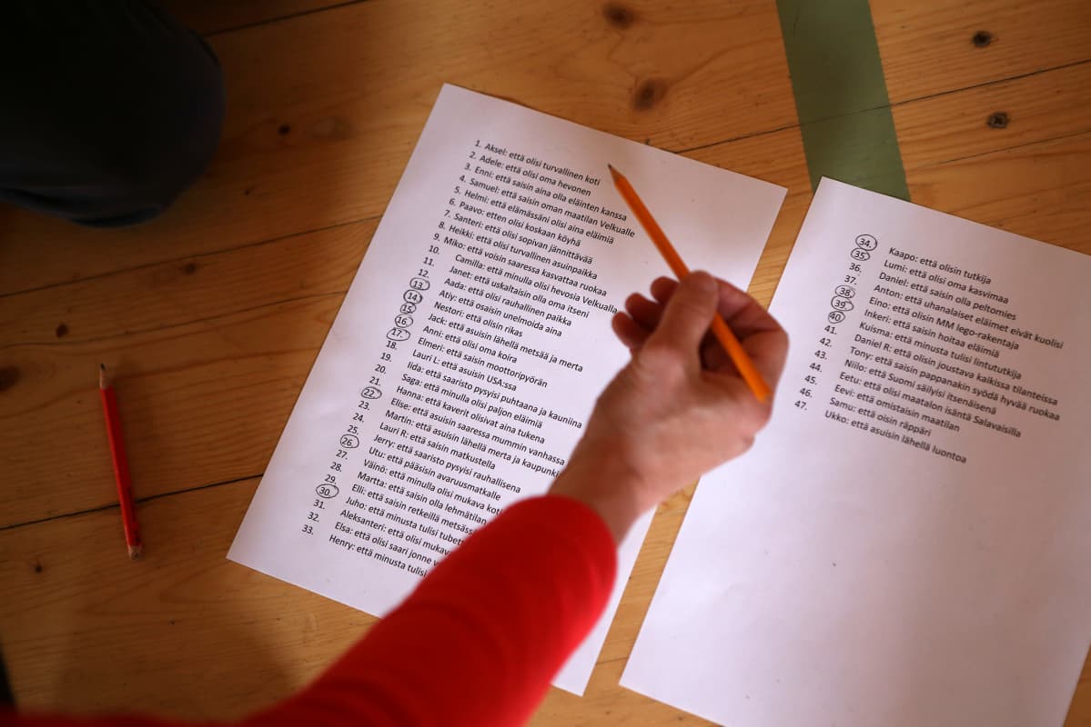 Oppilaiden toiveita listattuna paperille.