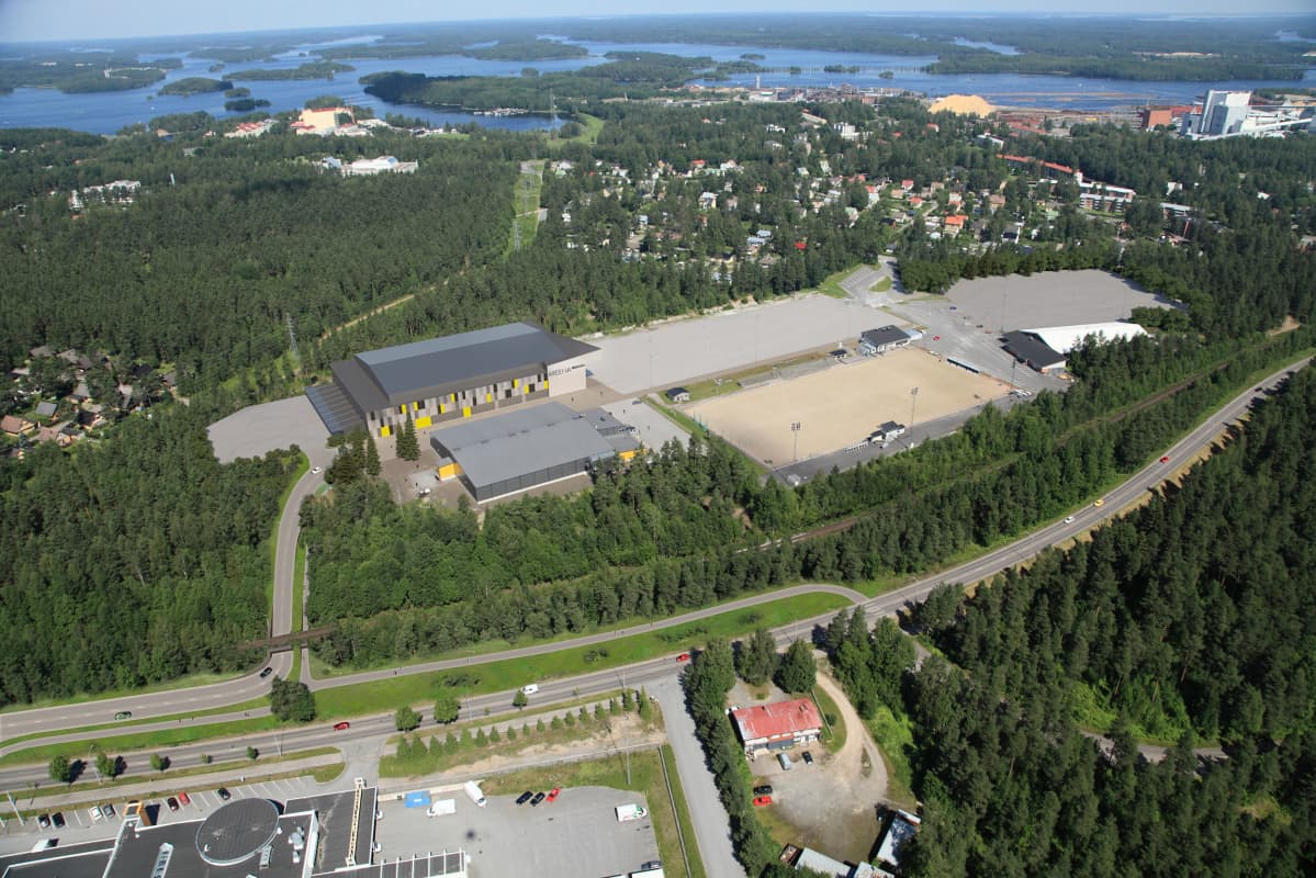 Havainnekuvassa monitoimiareena ilmakuvassa kisapuistossa.