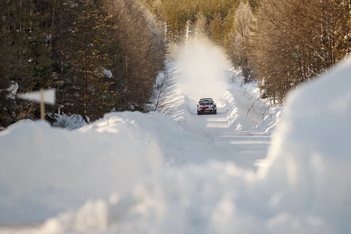 Japanin Takamoto Katsuta vauhdissa Toyotallaan Rovaniemen MM-rallissa 2021.