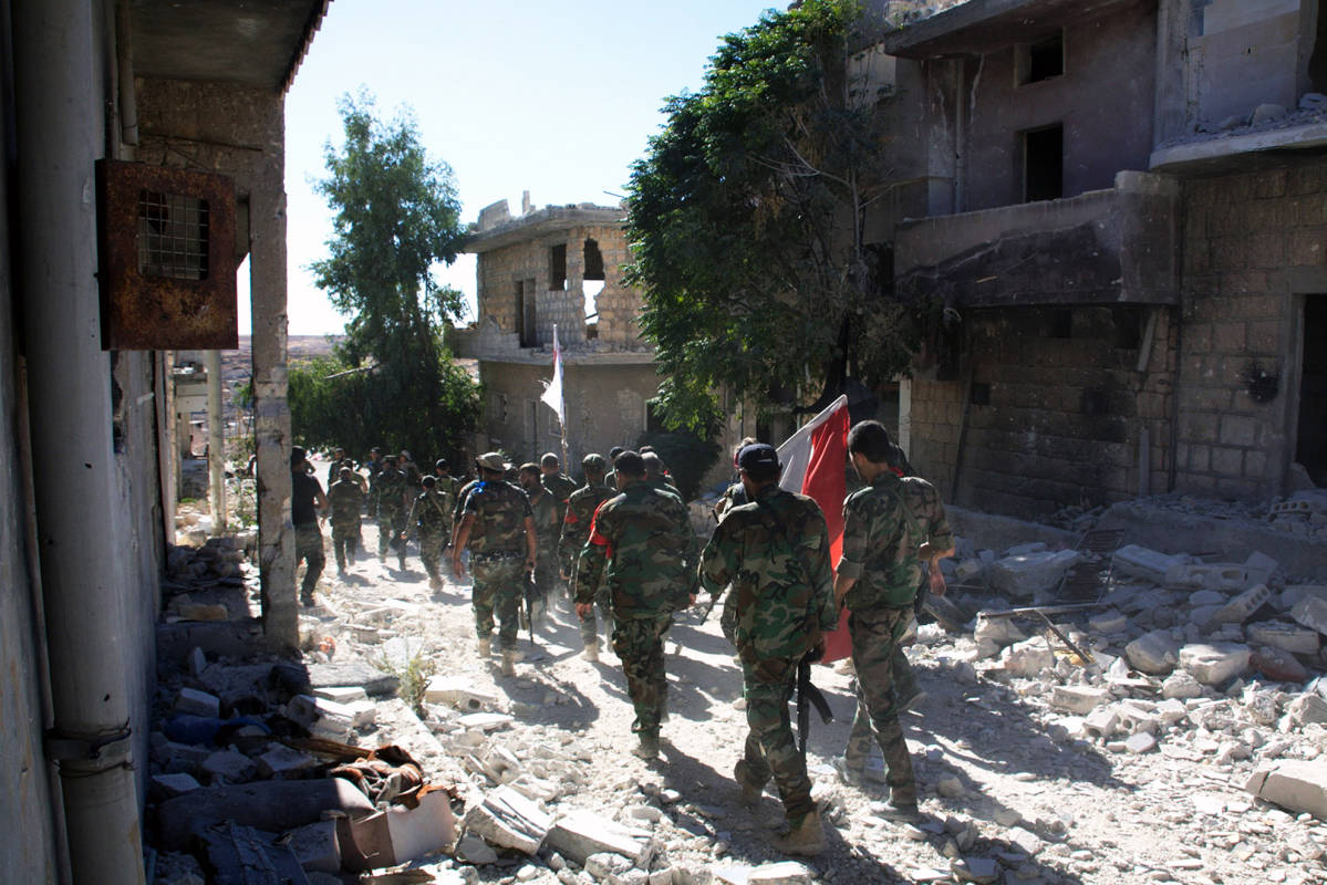 Syyrialaissotilaita Aleppossa lauantaina 24. syyskuuta.