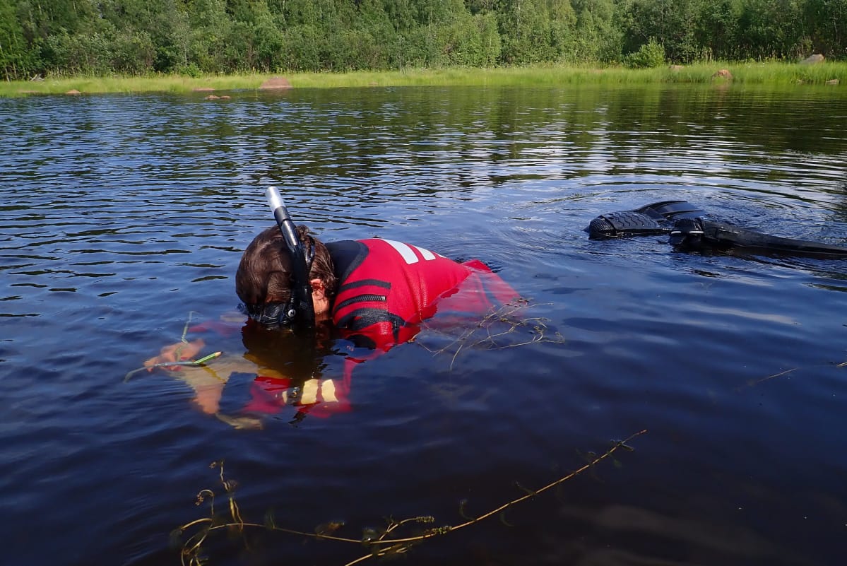 Meribiologi sukeltaa meressä.