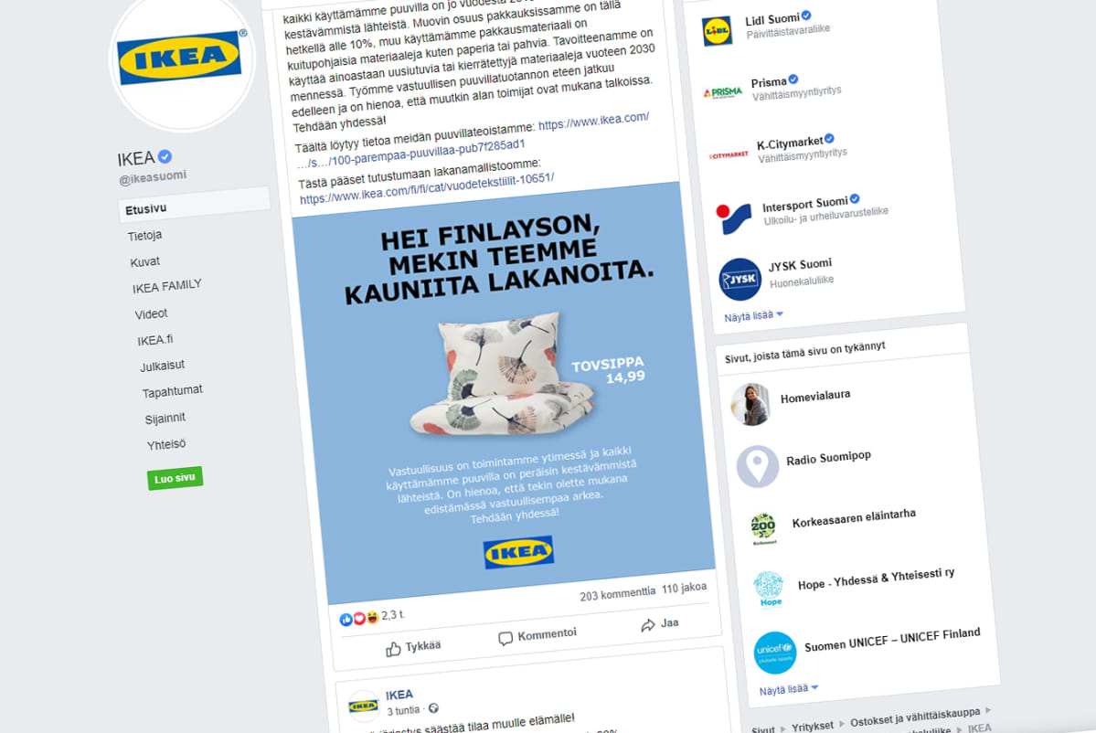 Ikean mainos vastauksena Finlaysonille.