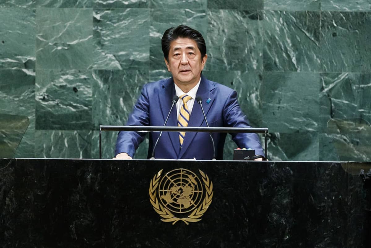 Japanin pääministeri Shinzo Abe piti puheen tiistaina YK:ssa New Yorkissa.