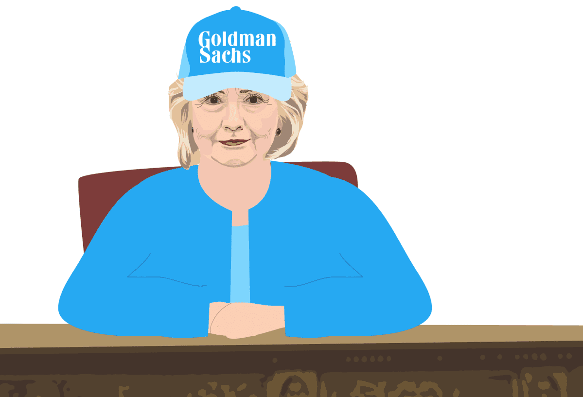 Hillary Clinton Goldman Sachs lippis päässä piirros