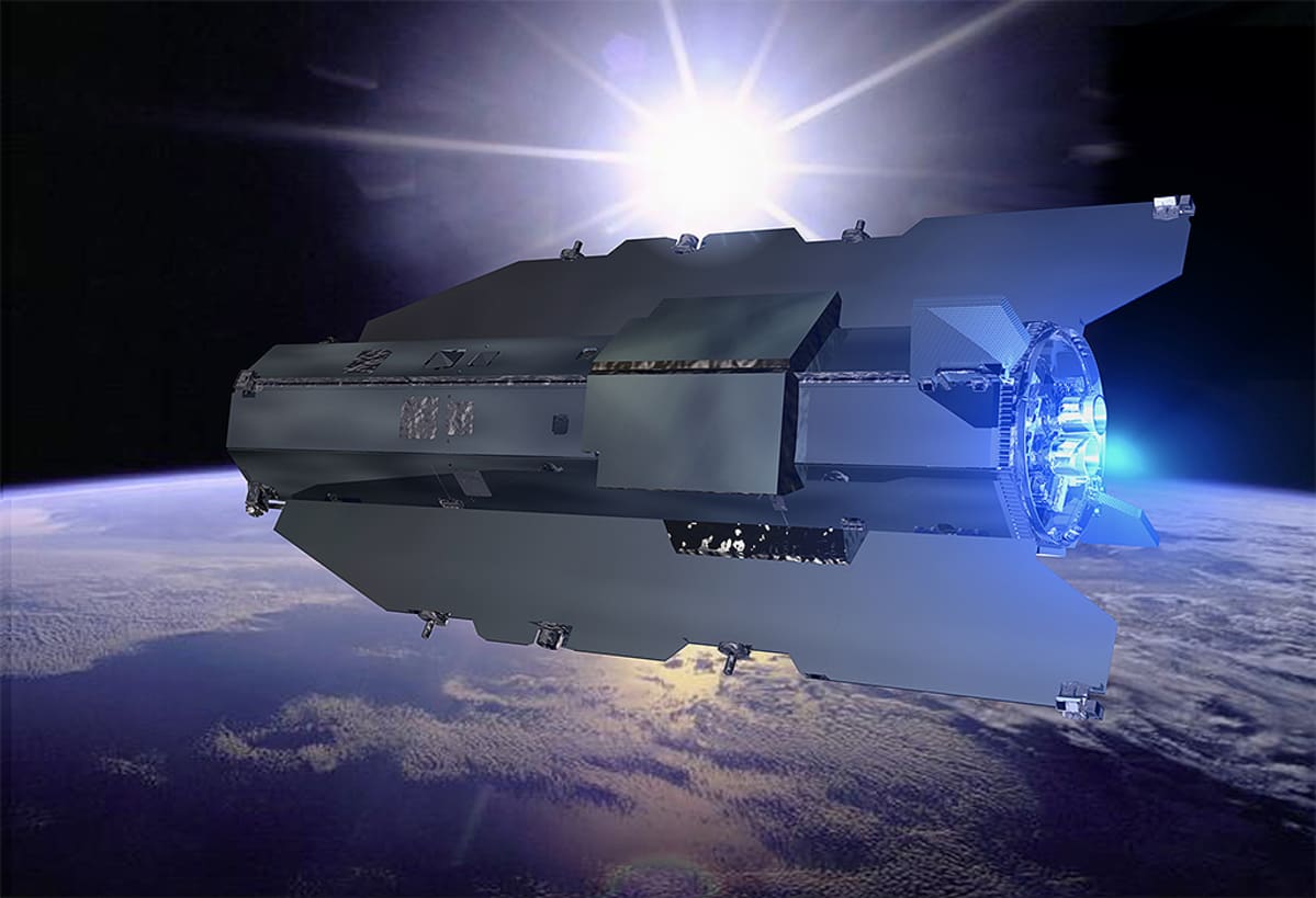 Havainnekuva GOCE-satelliitista kiertoradalla.