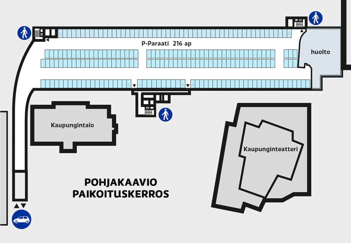 P-Paraatin paikoituskerroksen pohjakaavio.