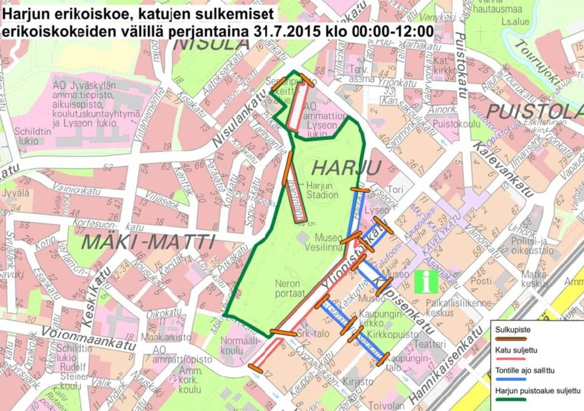 Katuja suljetaan myös torstai- ja perjantai-iltojen erikoiskokeiden välillä.