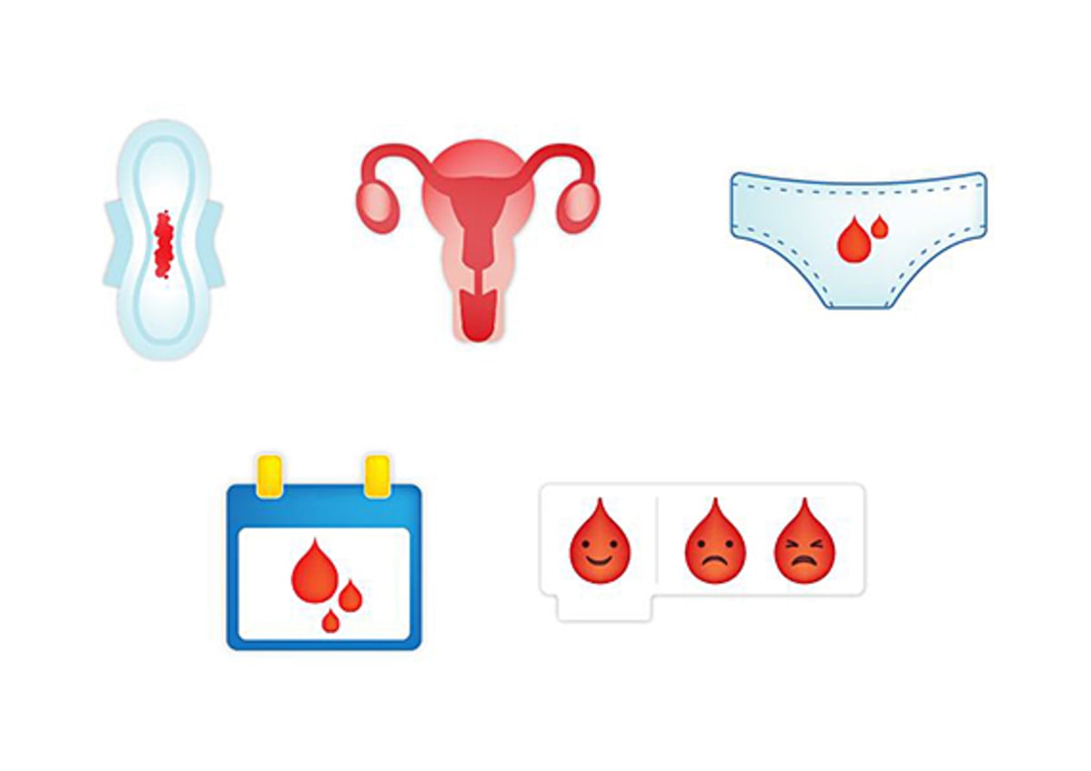 Plan Internationalin laatimia ehdotuksia kuukautisia kuvaavaksi emojiksi.