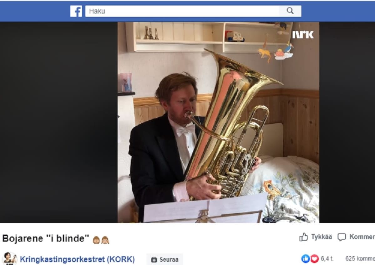 Kuvakaappaus Norjan radion sinfoniaorkesterin Facebook-esityksestä 20.3.2020.