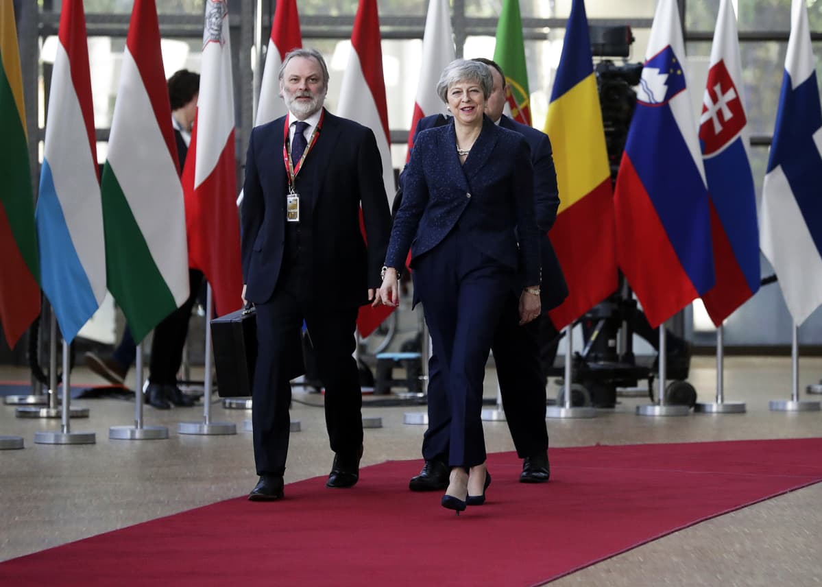 Britannian pääministeri Theresa May saapumassa huippukokoukseen Brysselissä.