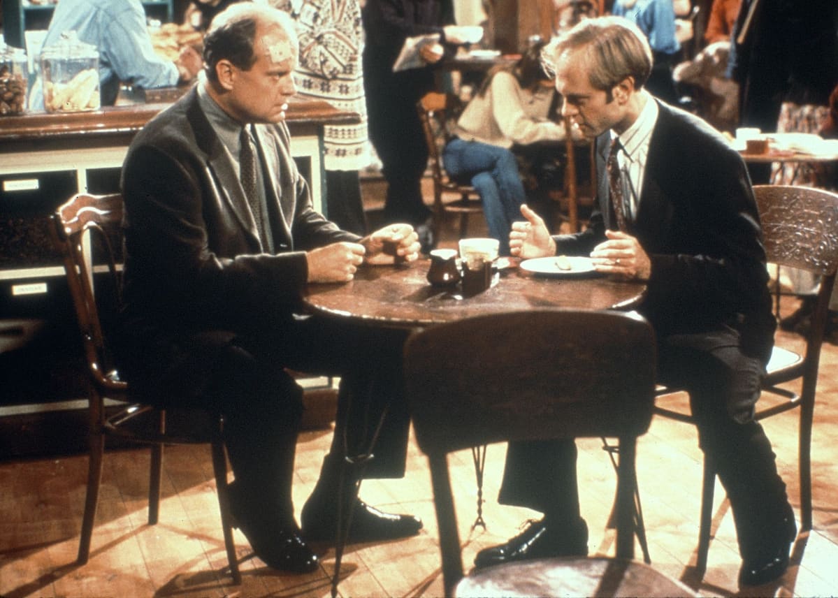 Frasier-ohjelman veljekset Frasier ja Niles Crane.