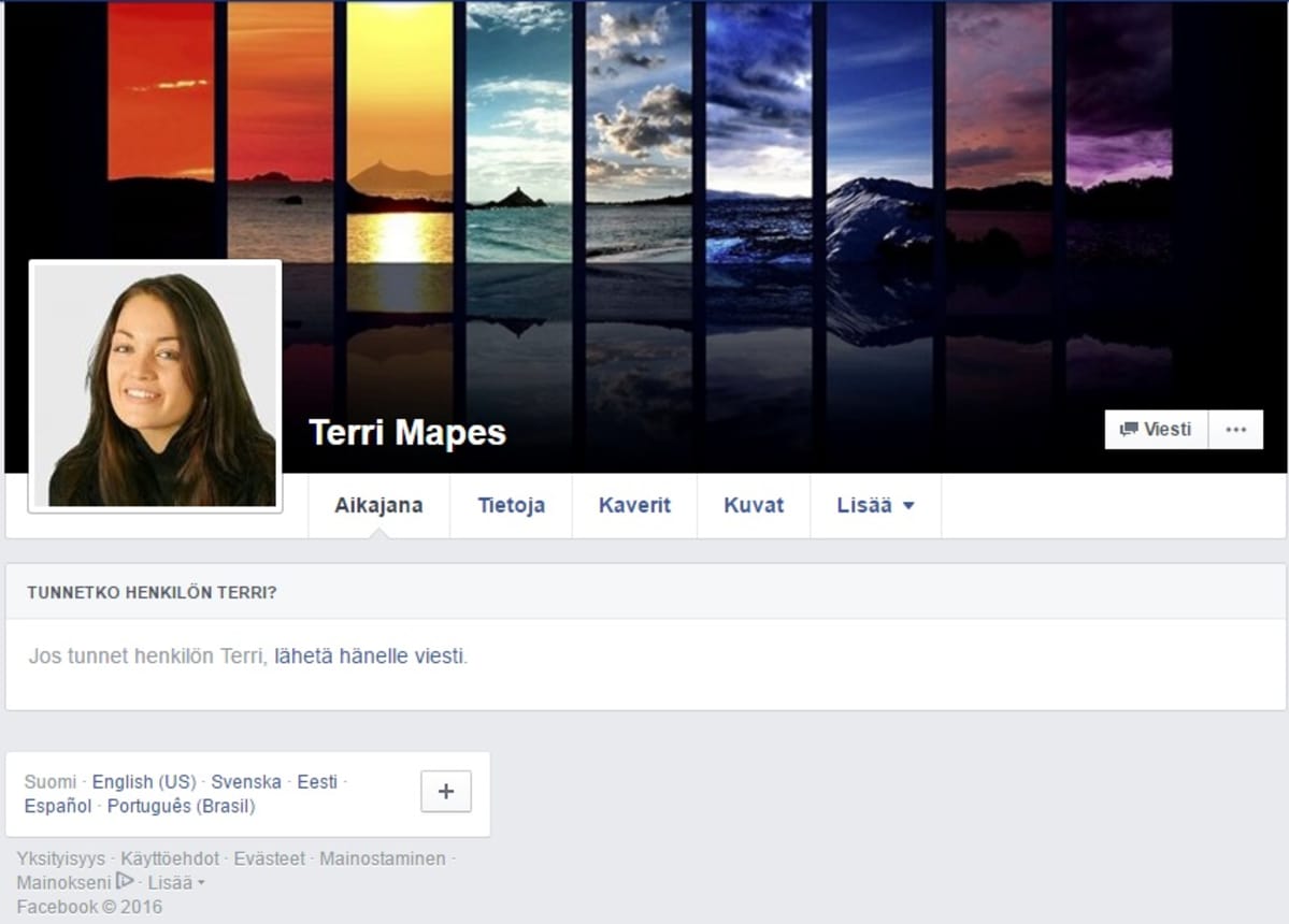 Kuvakaappaus naisen Facebook-sivusta.