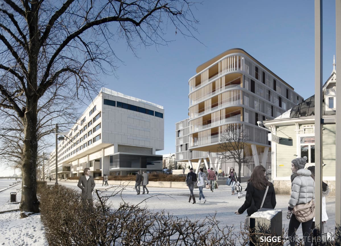 Havainnekuva Aurajoen rantaan tulevasta uudesta hotellista