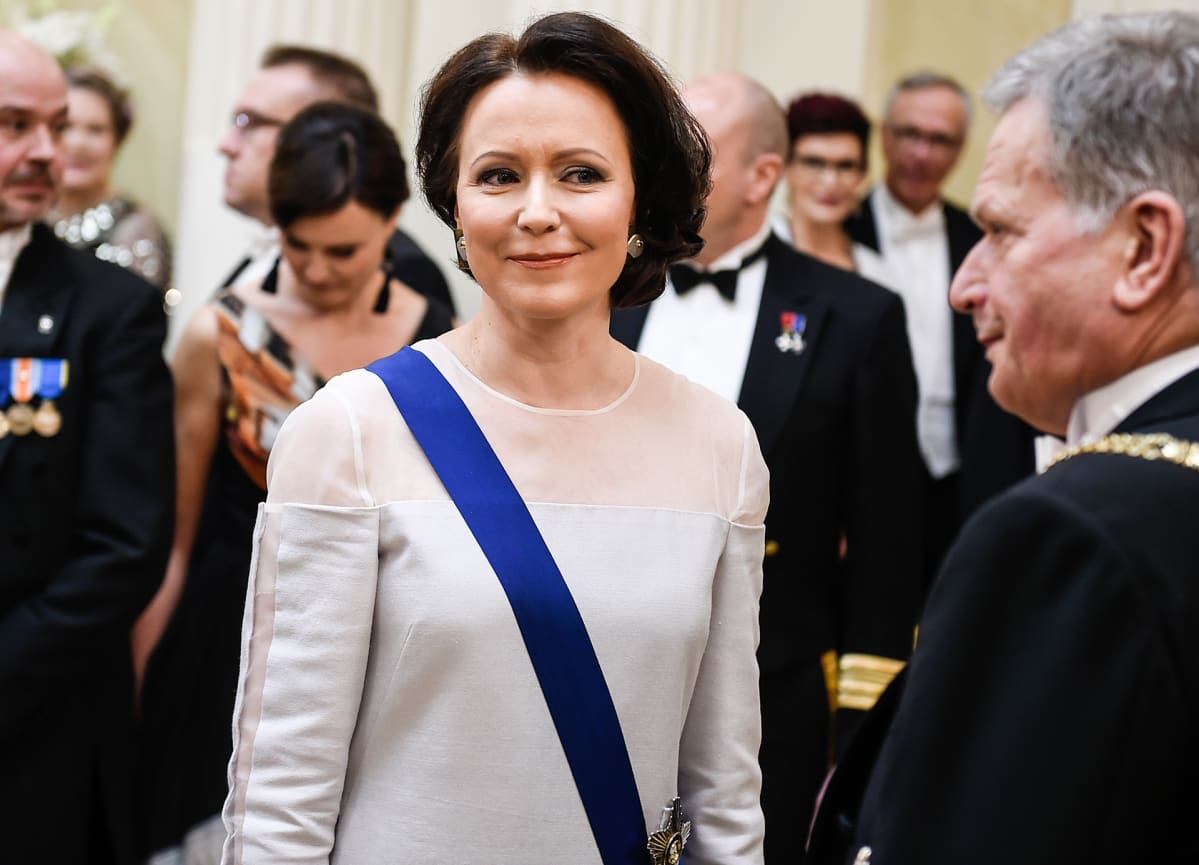 Jenni Haukio itsenäisyyspäivän vastaanotolla Helsingissä.