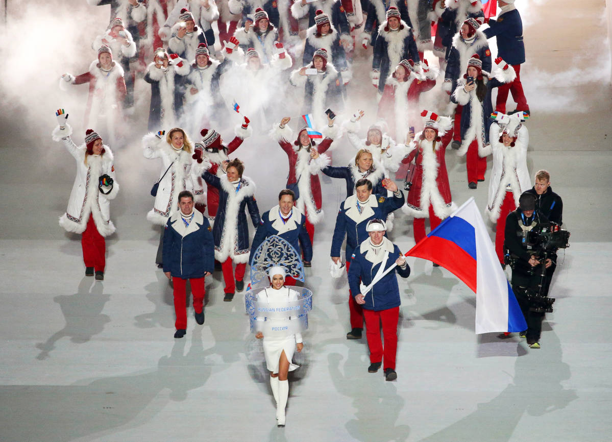 Näin marssi Venäjän maajoukkue Sotshin olympialaisissa 2014.