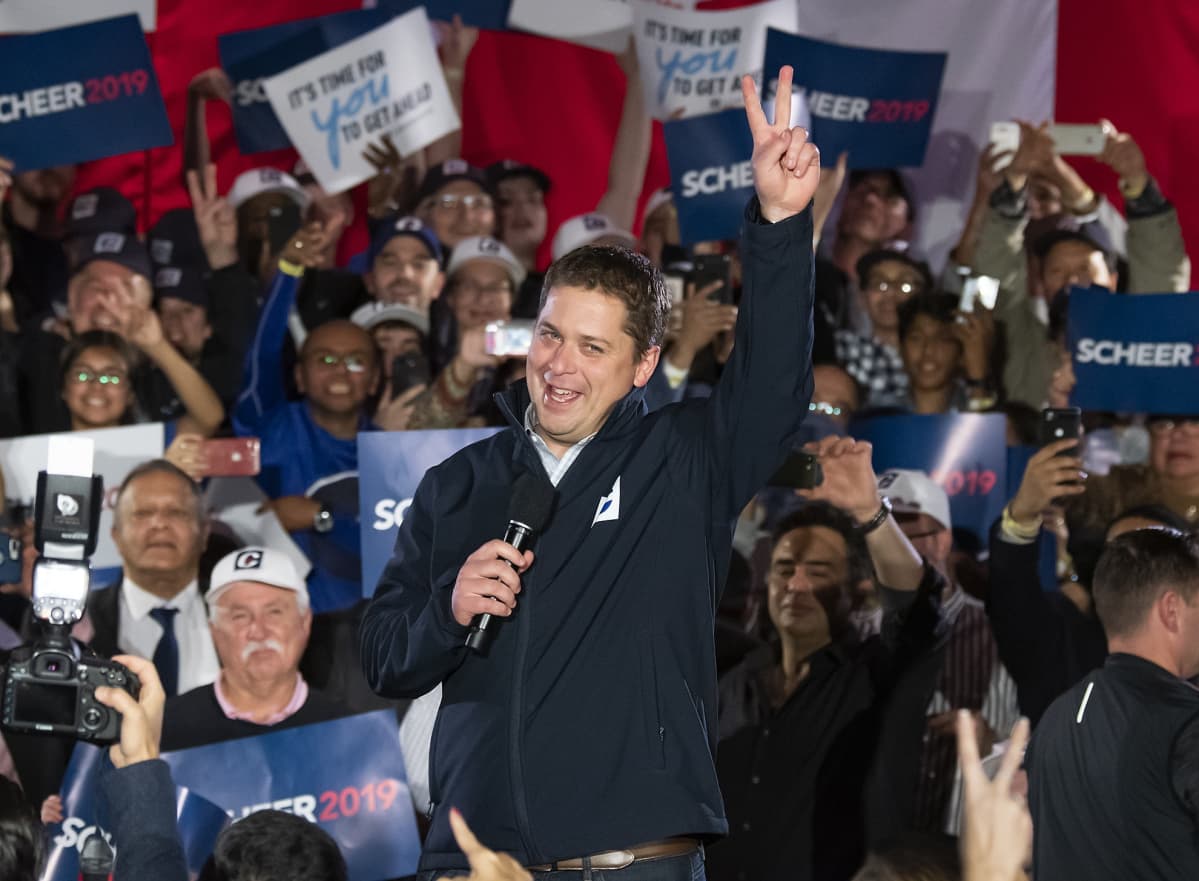 Kanadan konservatiivipuolueen puheenjohtaja Andrew Scheer kuvattuna vaalitilaisuudessa Richmond Hillissä 19. lokakuuta.