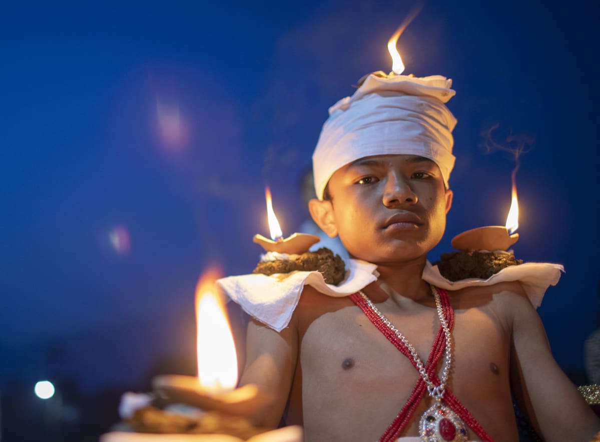 Nepalilainen hindu Dashain-juhlaissa Bhaktapurissa 9. lokakuuta.