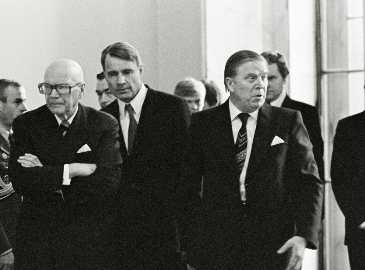 Kekkonen, Koivisto ja Kekkosen seuraajaksi kaavailtu Ahti Karjalainen.