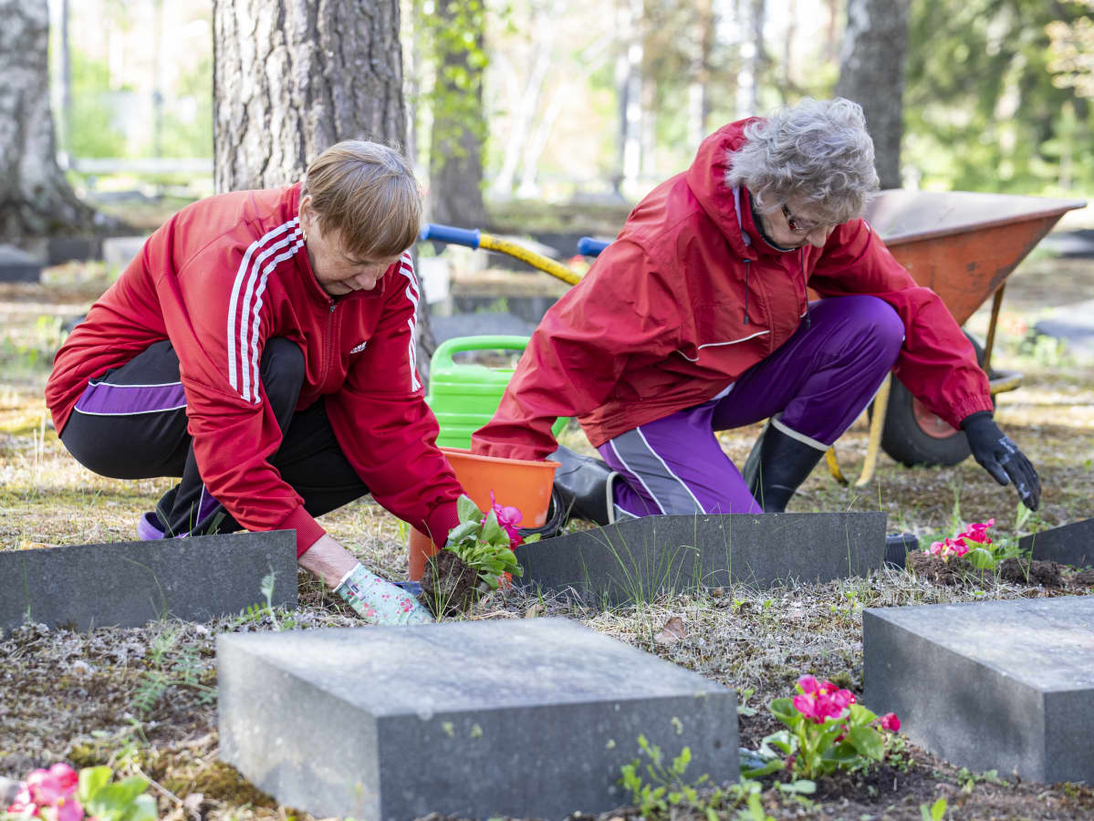 Martat hoitamassa Rauhan sairaalan hautausmaata.
