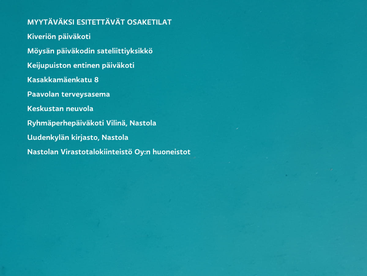 Grafiikka myytäväksi esitettävistä osaketiloista
