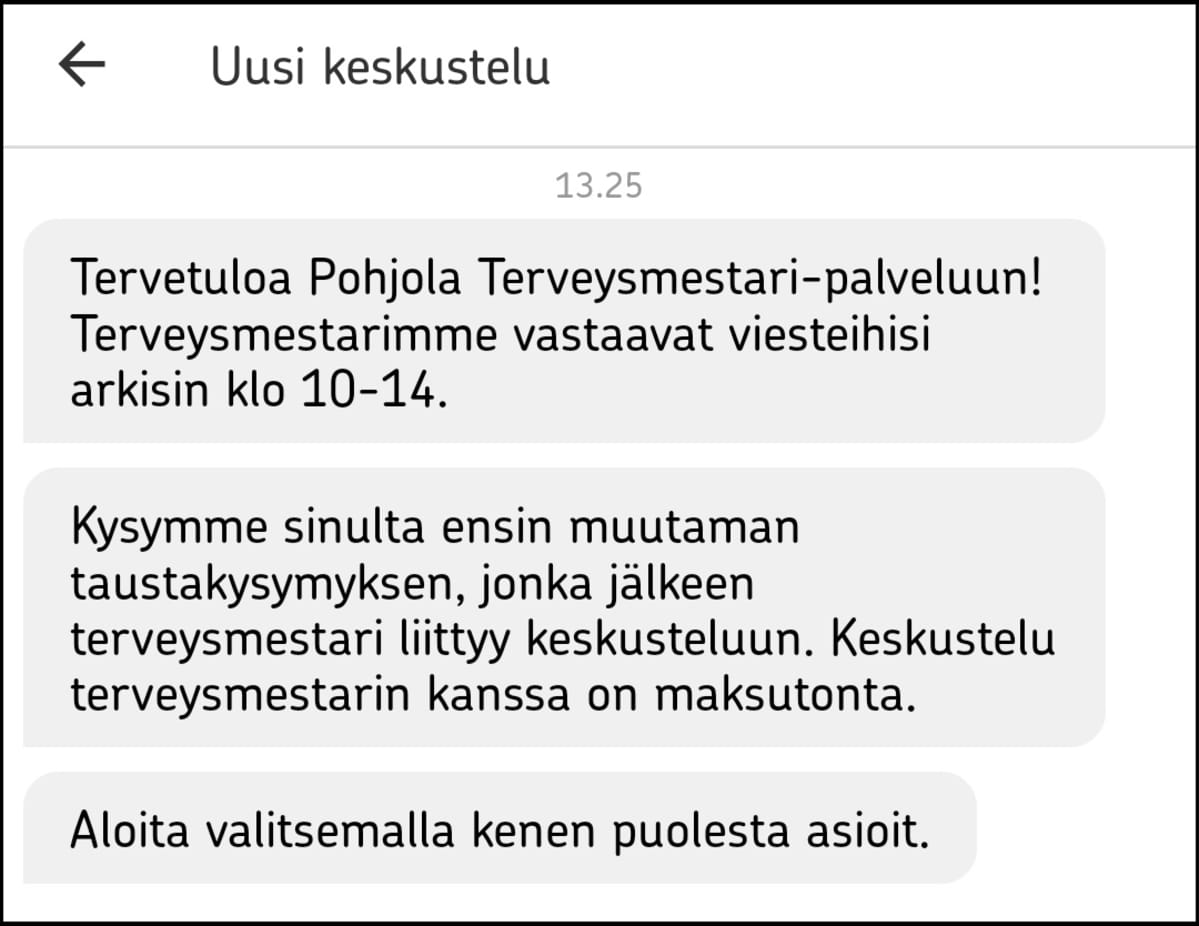 Kuvakaappaus Pohjolan Terveysmestari-palvelusta.
