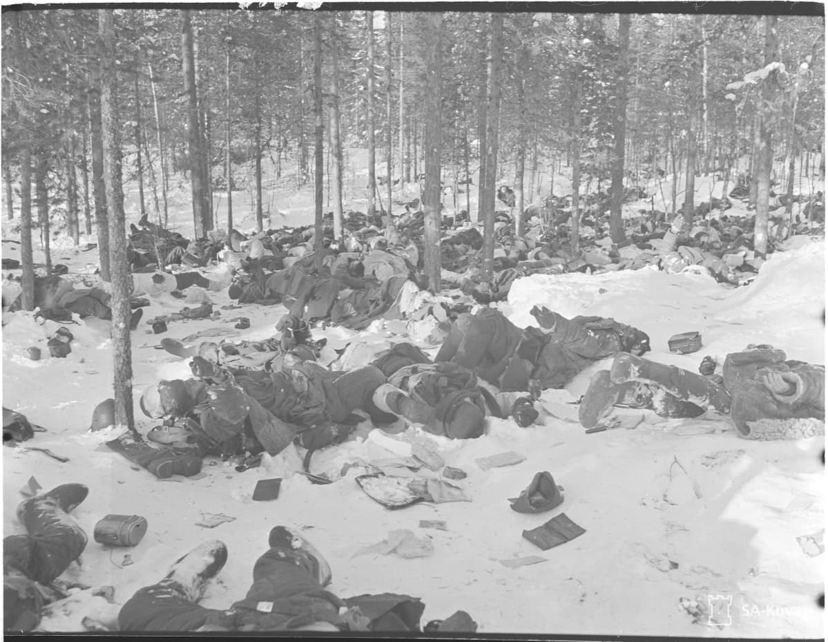 Kaatuneita venäläisiä Laatokan koillispuolen motissa
