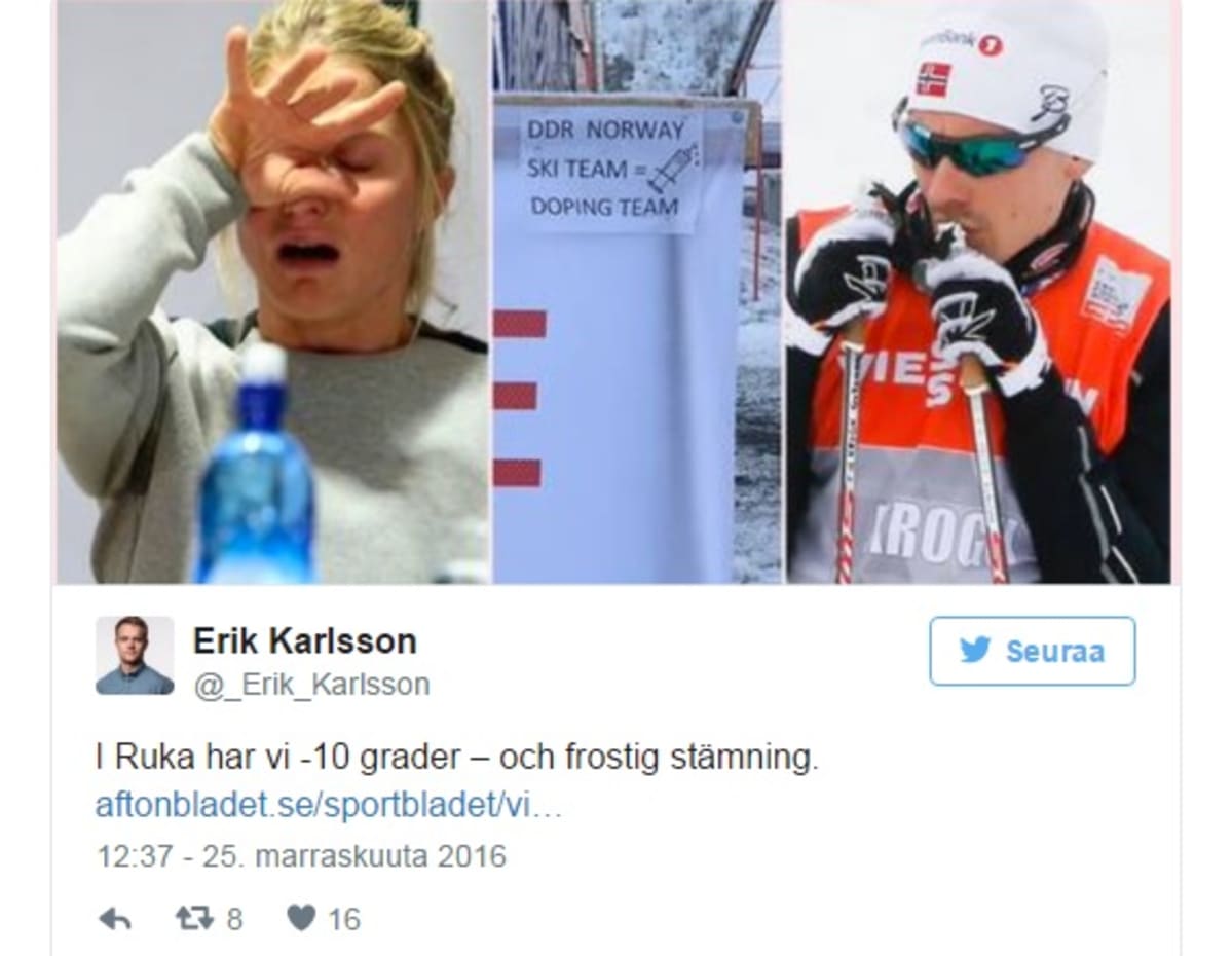Kuvakaappaus Erik Karlssonin Twitter-tililtä.