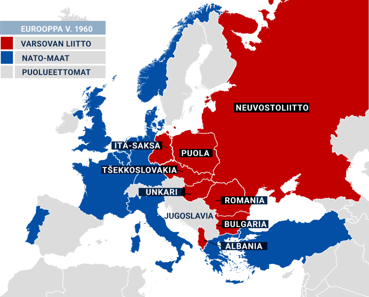 Varsovan liitto, Nato-maat ja puolueettomat maat Euroopassa vuonna 1960