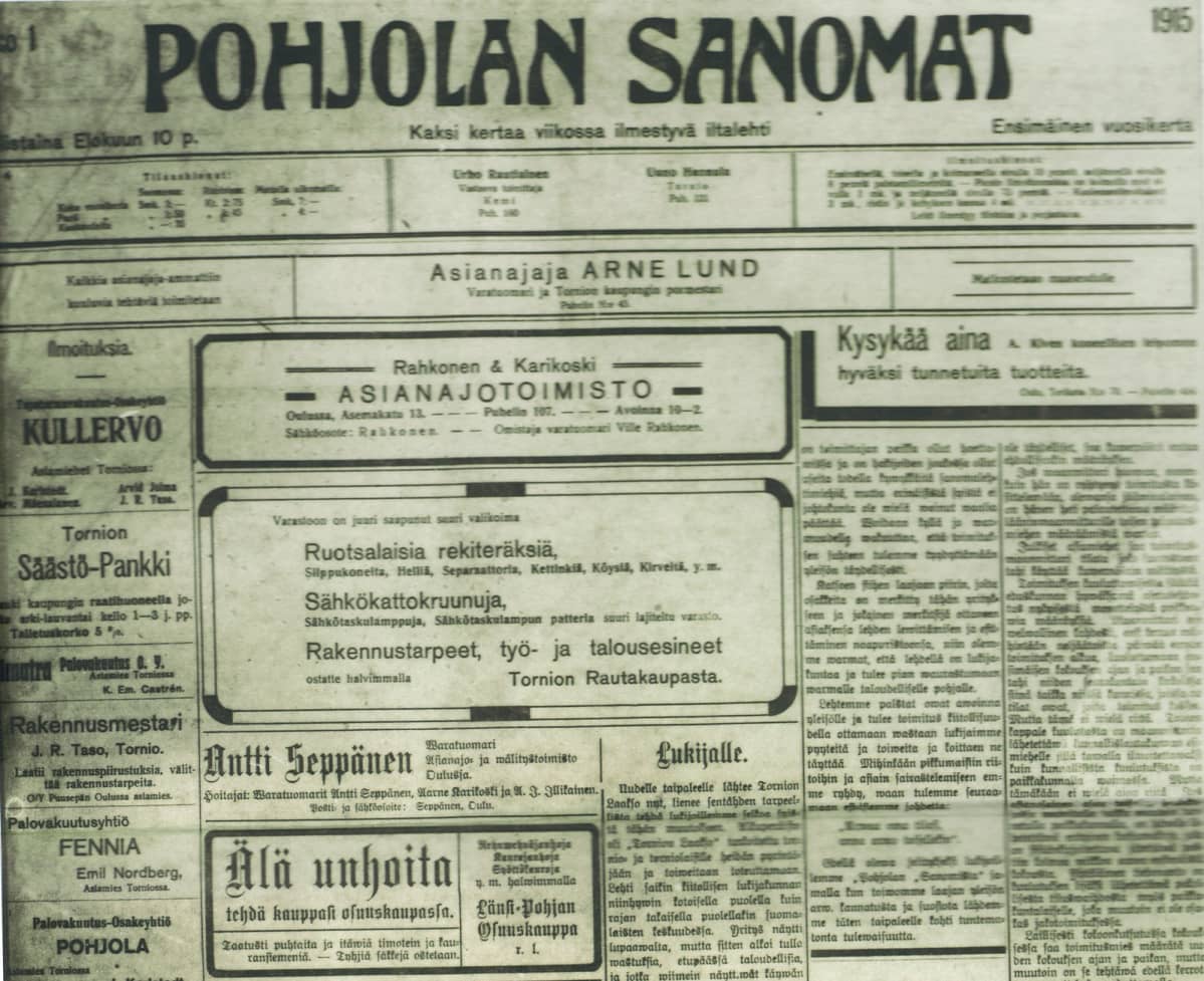 Pohjolan Sanomien ensimmäinen lehti