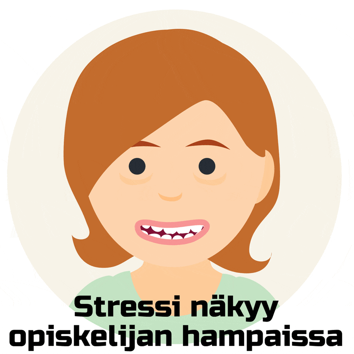Stressi näkyy opiskelijan hampaissa -piirros