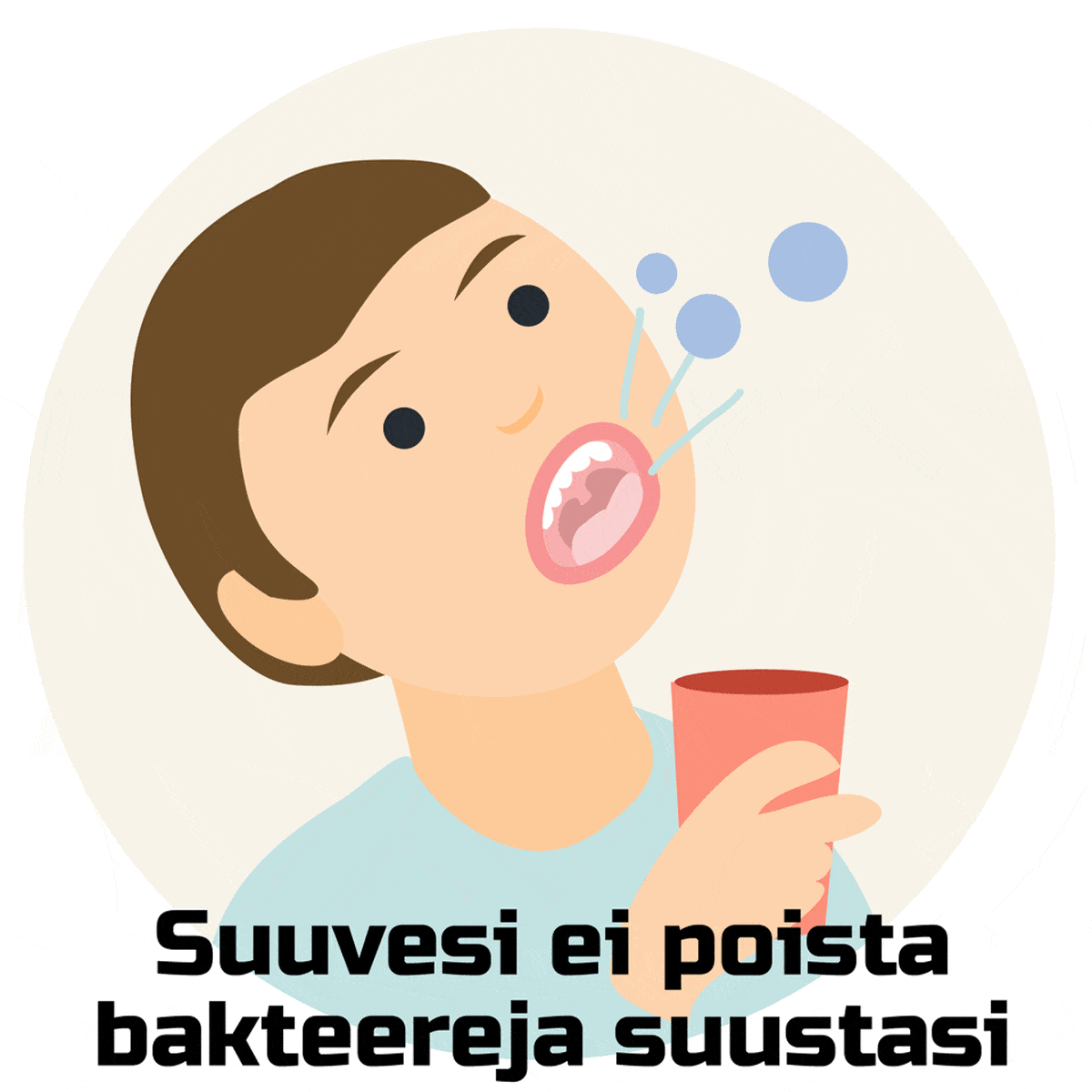Suuvesi poista bakteereja suustasi -piirros