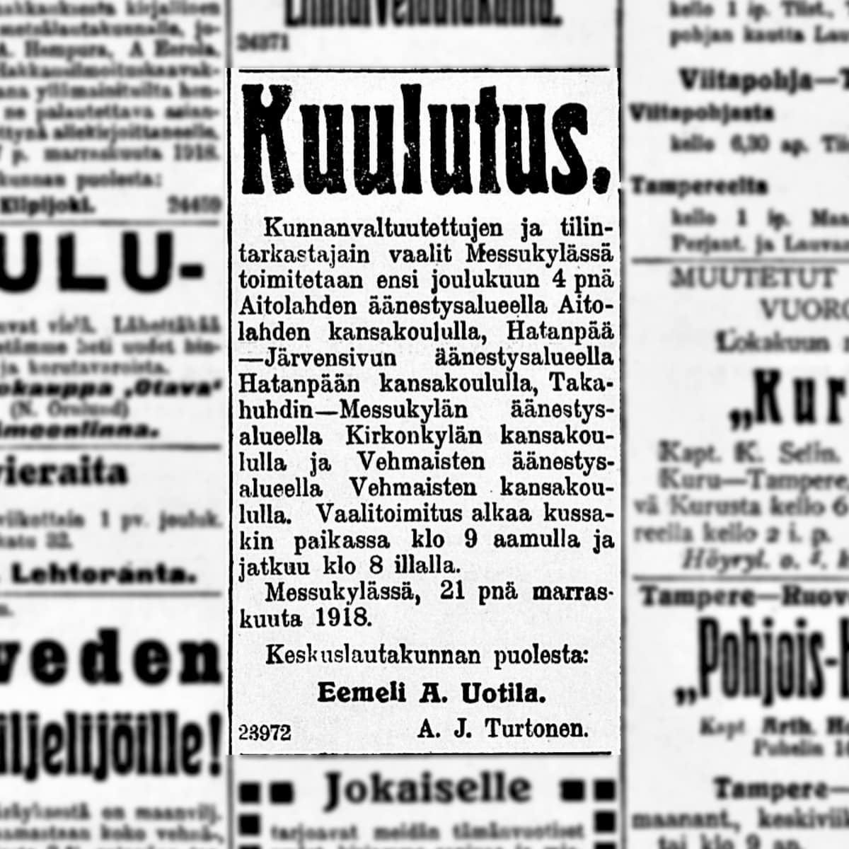 Ilmoitus Aamulehdessä