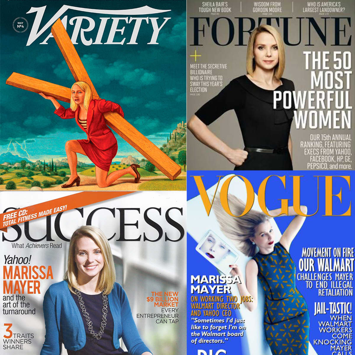Variety-, Fortune-, Success- ja Vogue-lehden kansikuvia.