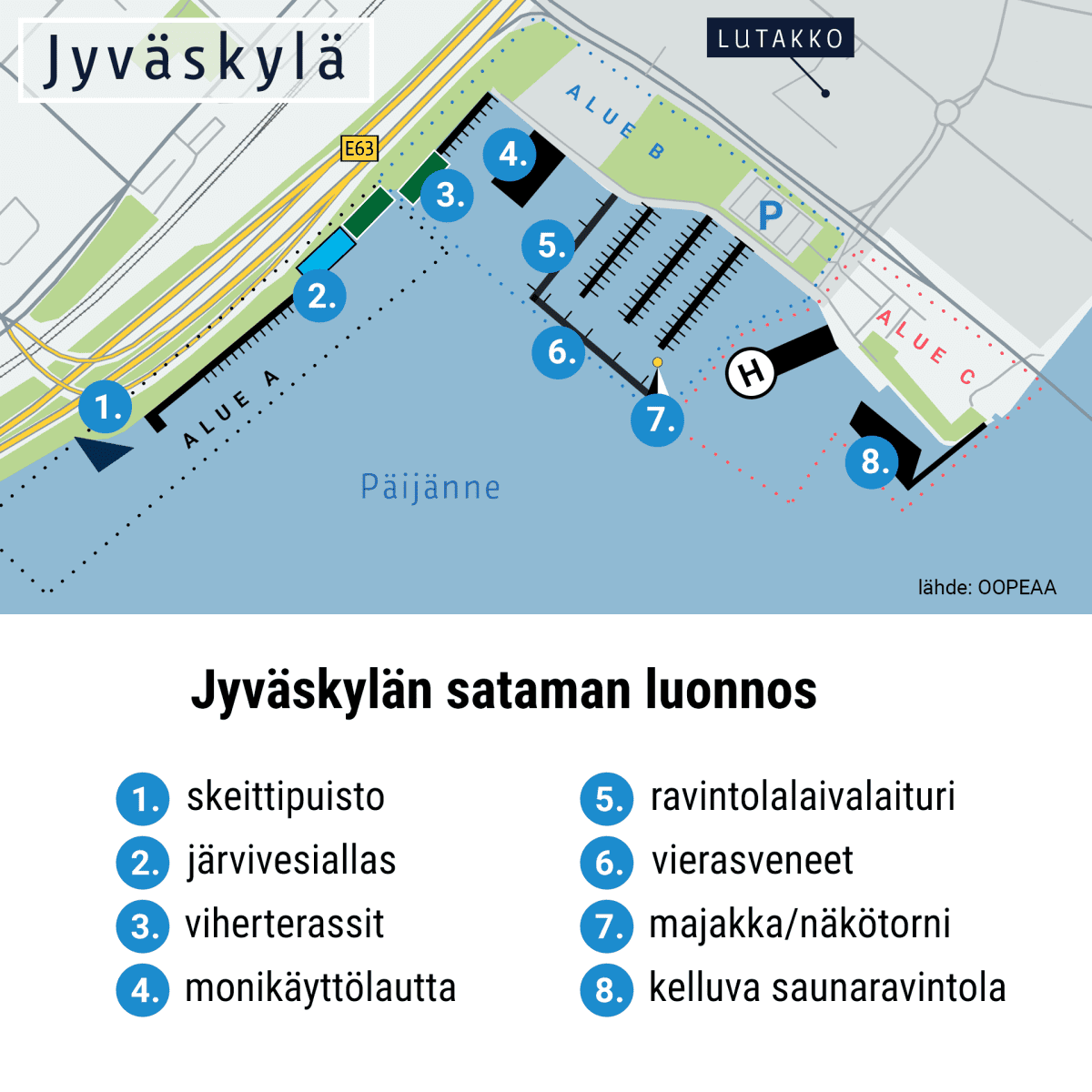 Karttagrafiikka Jyväskylän sataman uudesta suunnitelmaluonnoksesta.