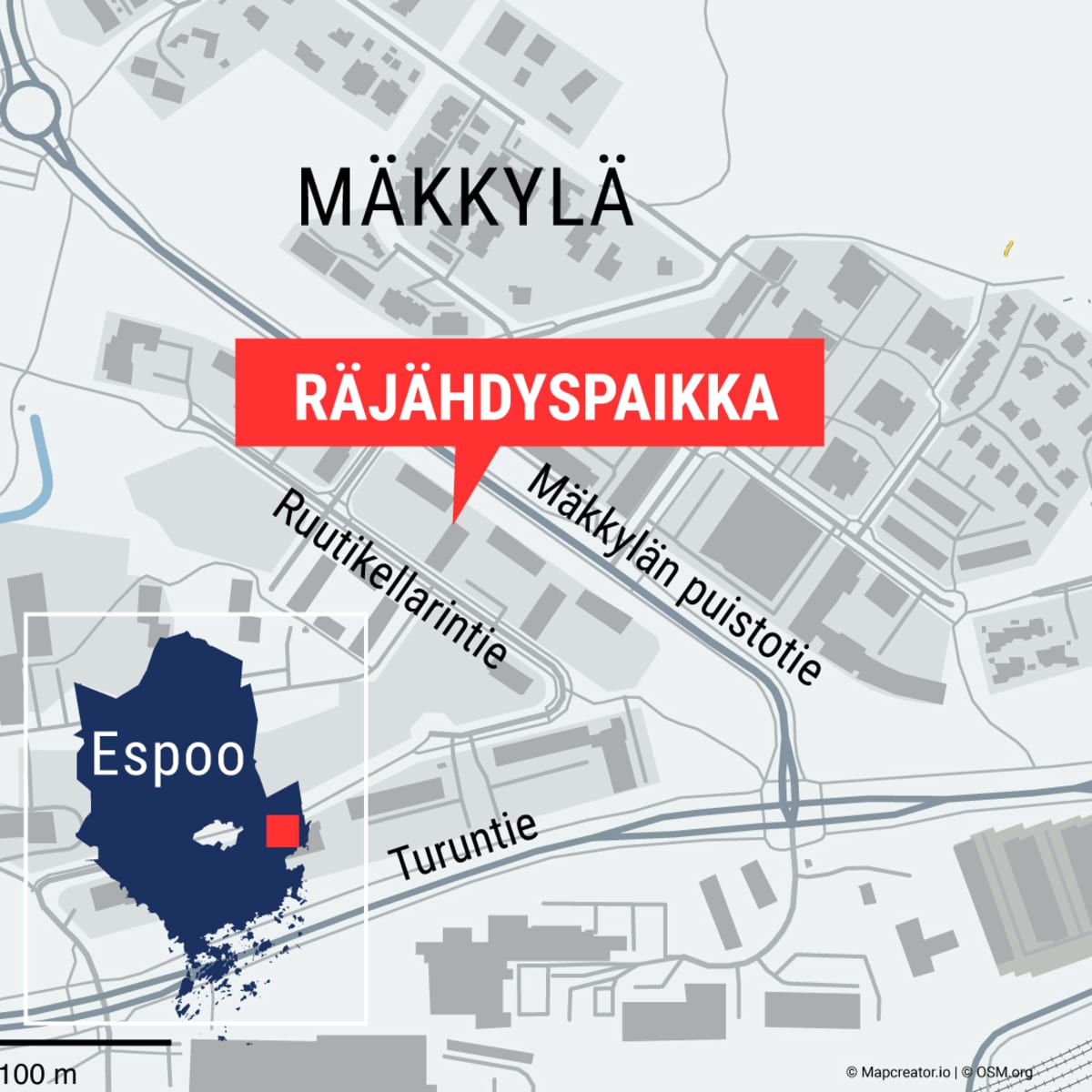 Kartta Mäkkylän asuinalueesta Espoossa