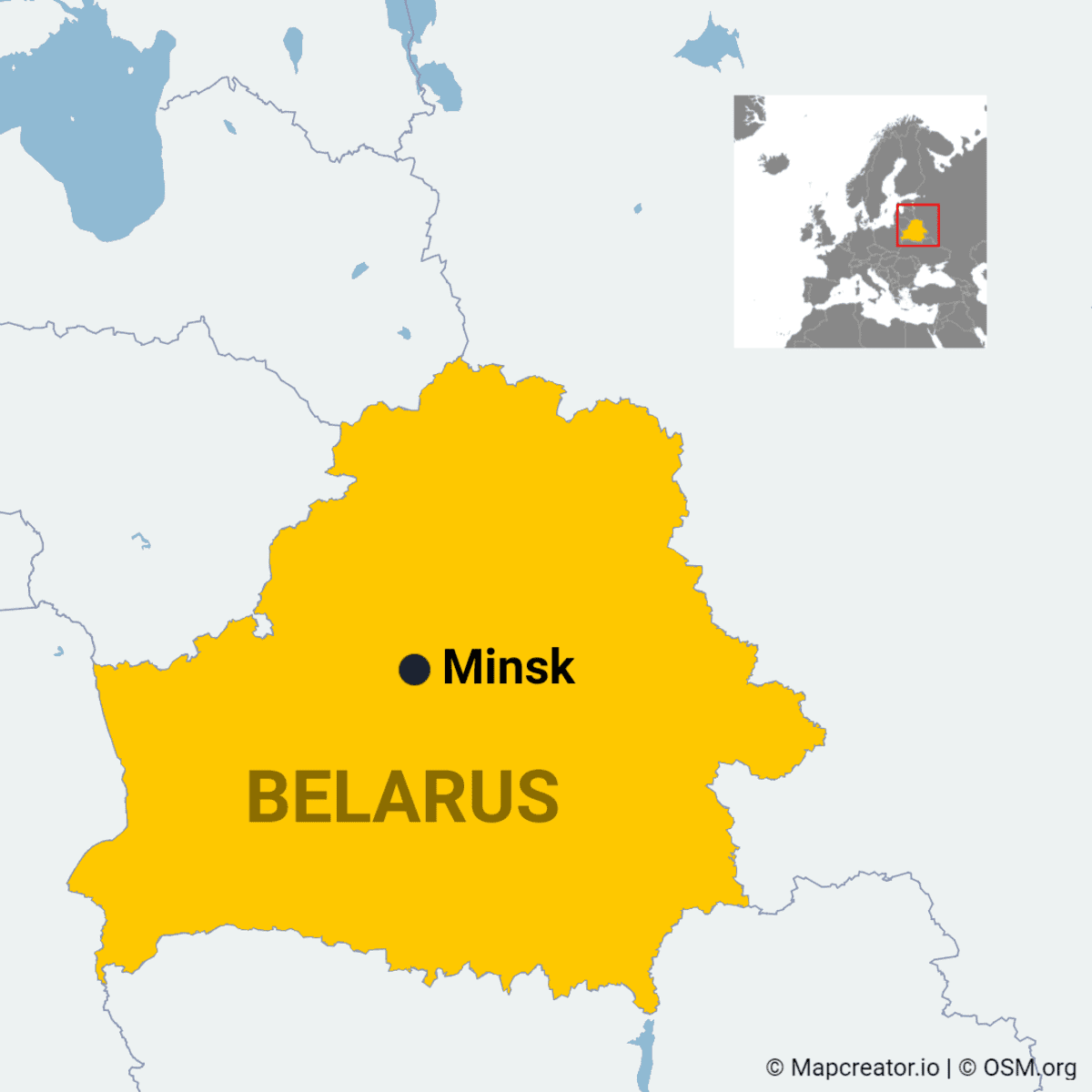 Kartta, joka näyttää Minskin sijainnin.