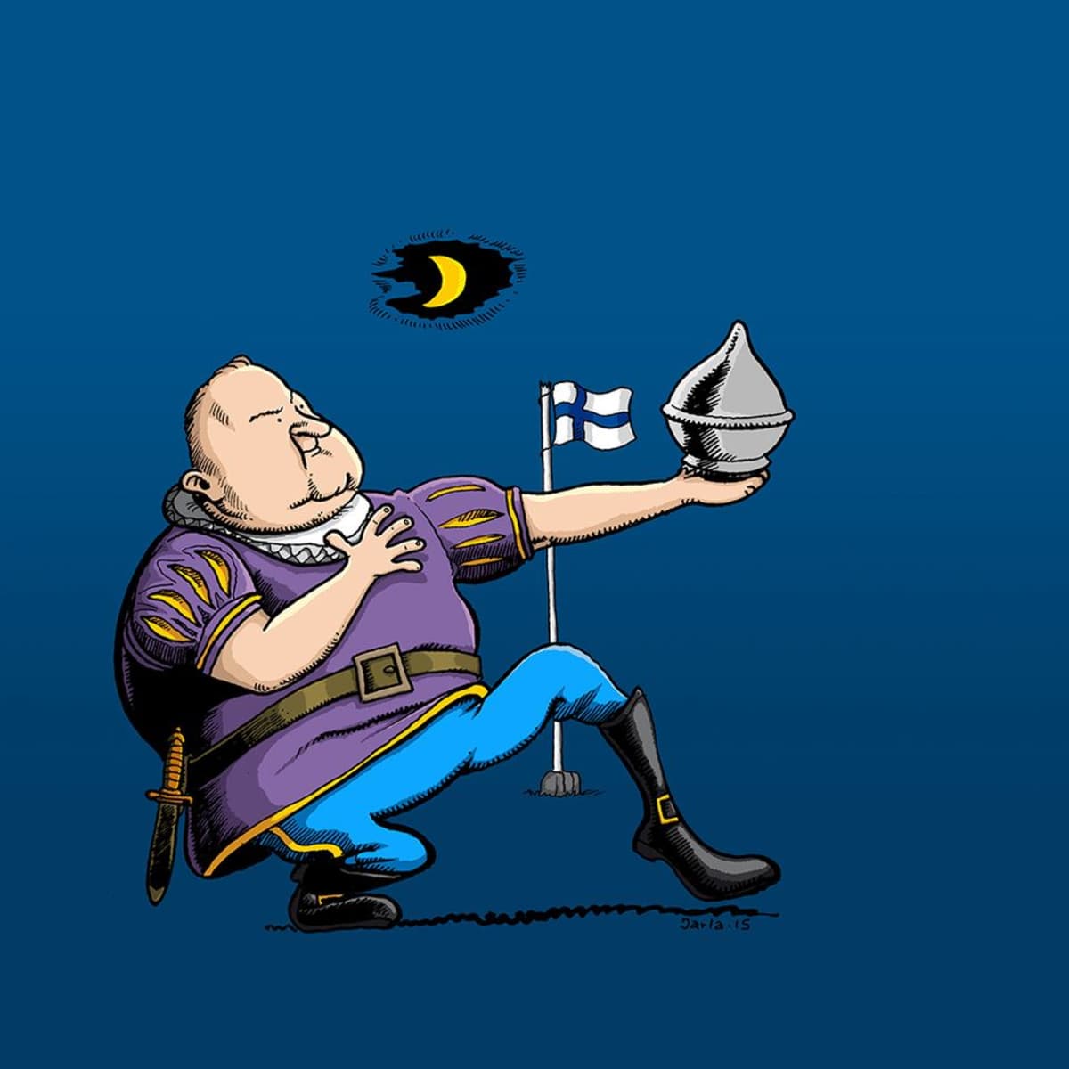 Piirroskuva Mikko Kivisestä Hamletina