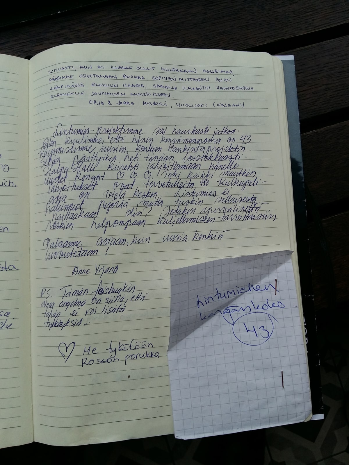 Matti Uutela on saanut monta viestiä ravintola Rosson vieraskirjaan.