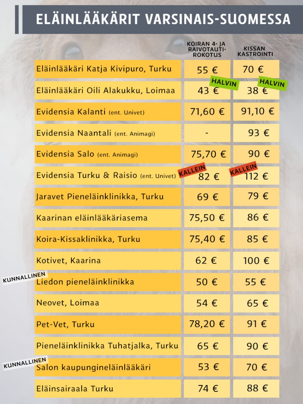 Eläinlääkärien hintoja