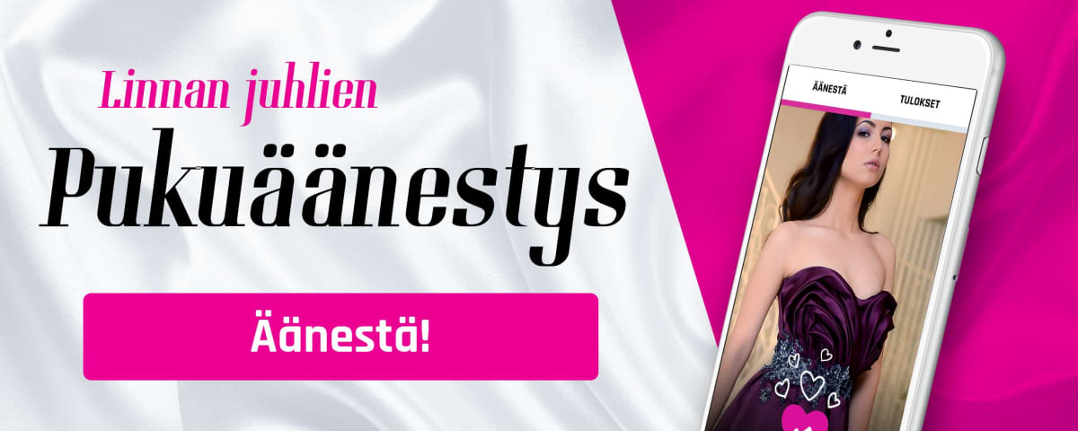 Linnan juhlien pukuäänestyksen banneri - äänestyksen aikana