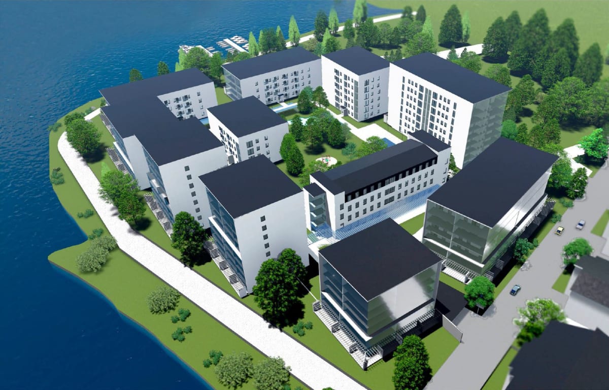Sairaalanniemi-kilpailun Ryhmä 2:n "Green Garden" vaihtoehto 1
