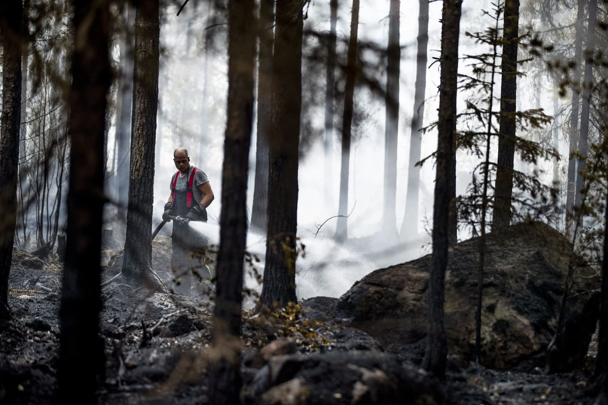 Pyhärannan metsäpalon sammutustöitä